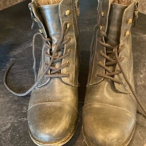 Olive.  Lace up ankle boots.